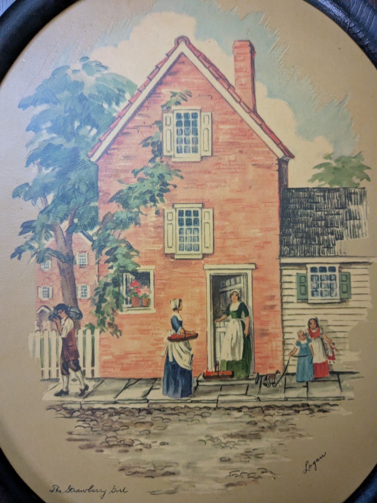 Vintage Painting Wooden Frame «The Strawberry Girl» by Logan, Artwork Wall Art