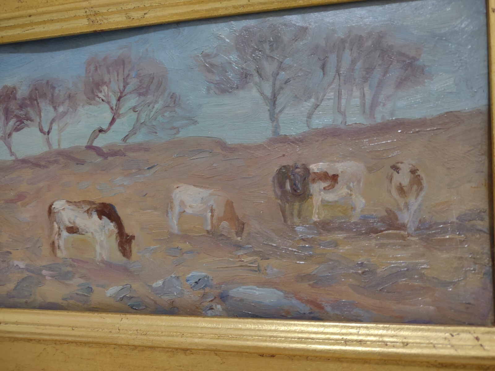 Louise Kamp Cow s in Pasture Oil Painting Framed Listed Artist Woodstock NY