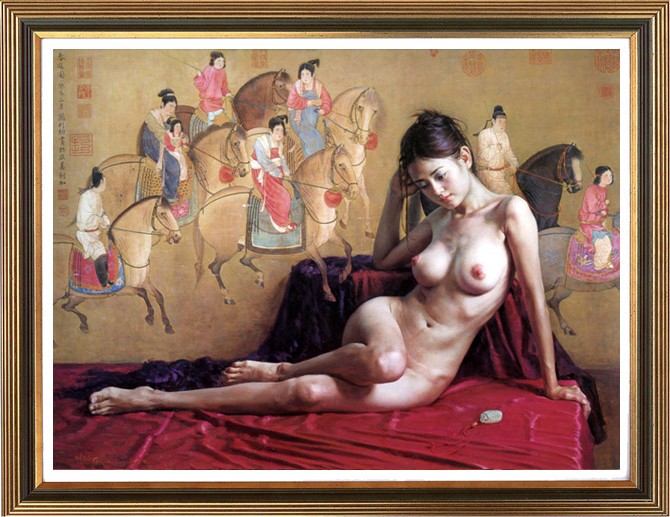 Hand-painted oil painting art female woman chinese nude on canvas 24″X36″