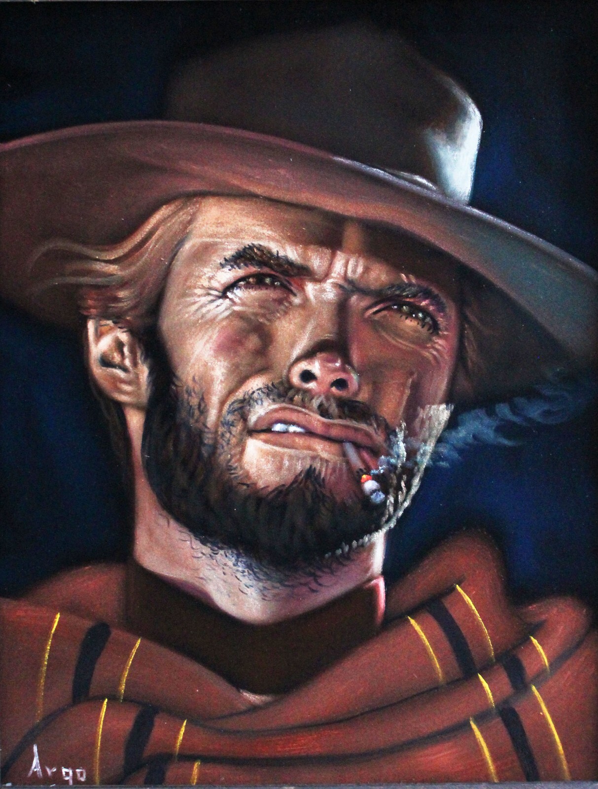 Clint Eastwood portrait by Argo, size 18×24, original oil on black velvet A02