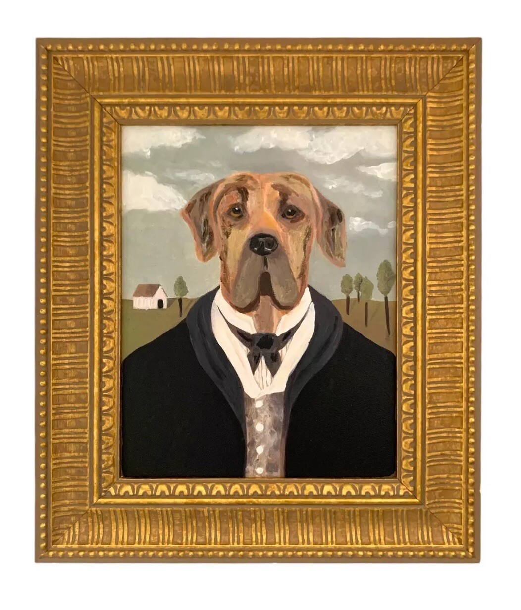 Dog Painting Pet Portrait on Canvas Board Framed Home Decor Gift Idea