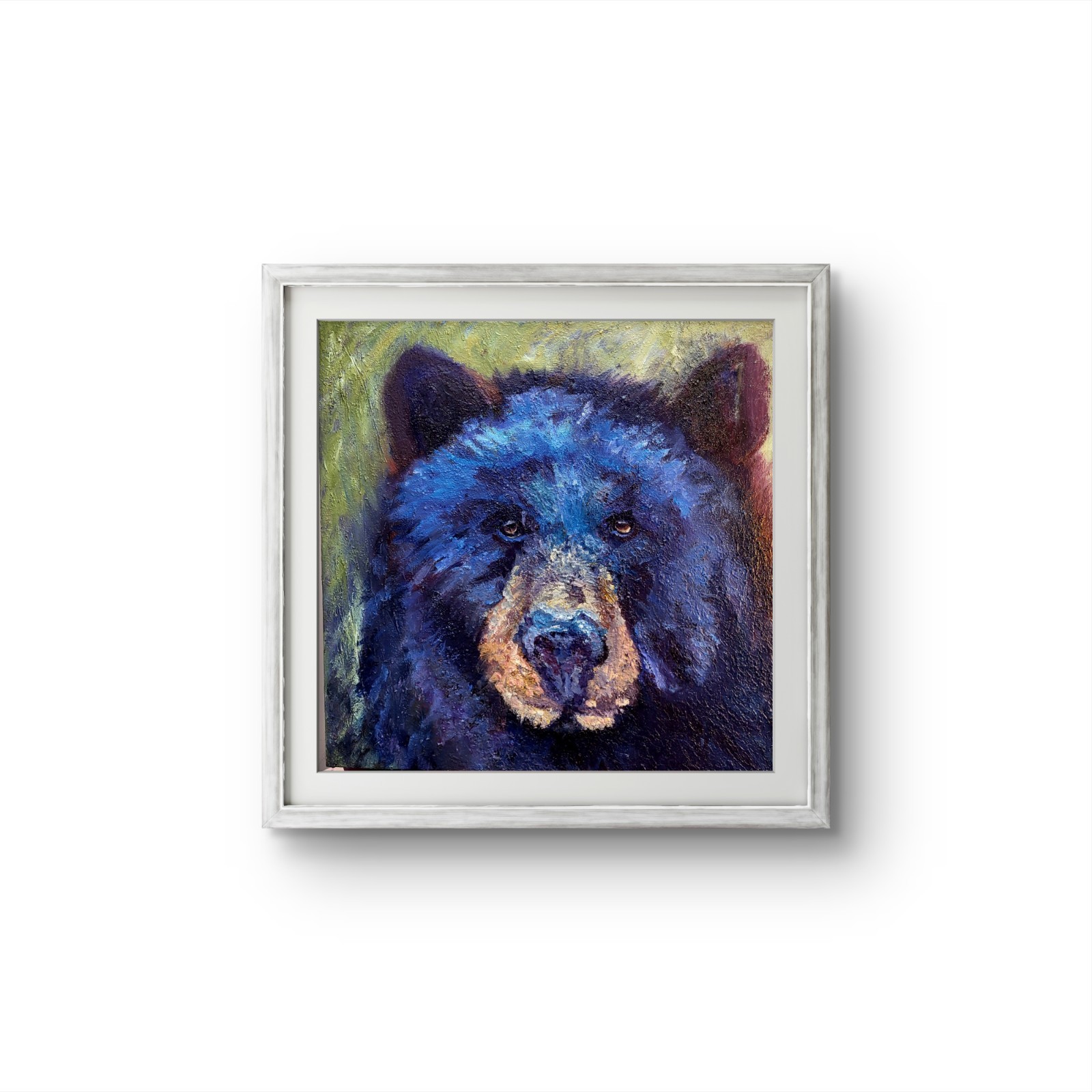 Original Oil Painting Black Bear 20 X 20 Wildlife Textured Modern Art