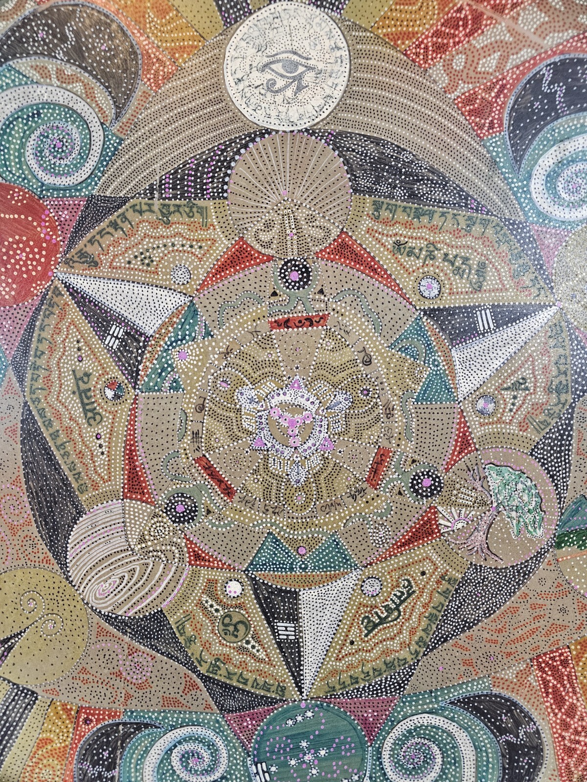 ART – Original Signed Abstract Mandala Pointalism Painting on 25 Inch Drum Head