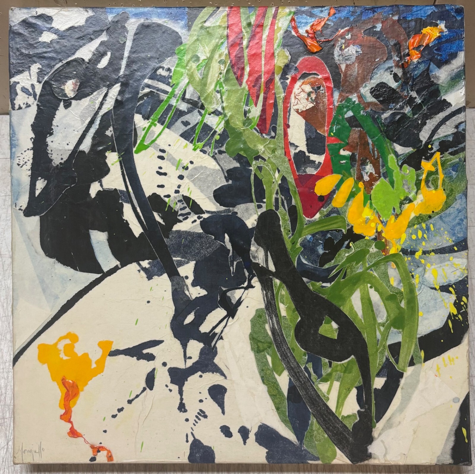 Vintage GINGER MONGIELLO ‘Animato III’ ABSTRACT Collage Painting TAOS New Mexico