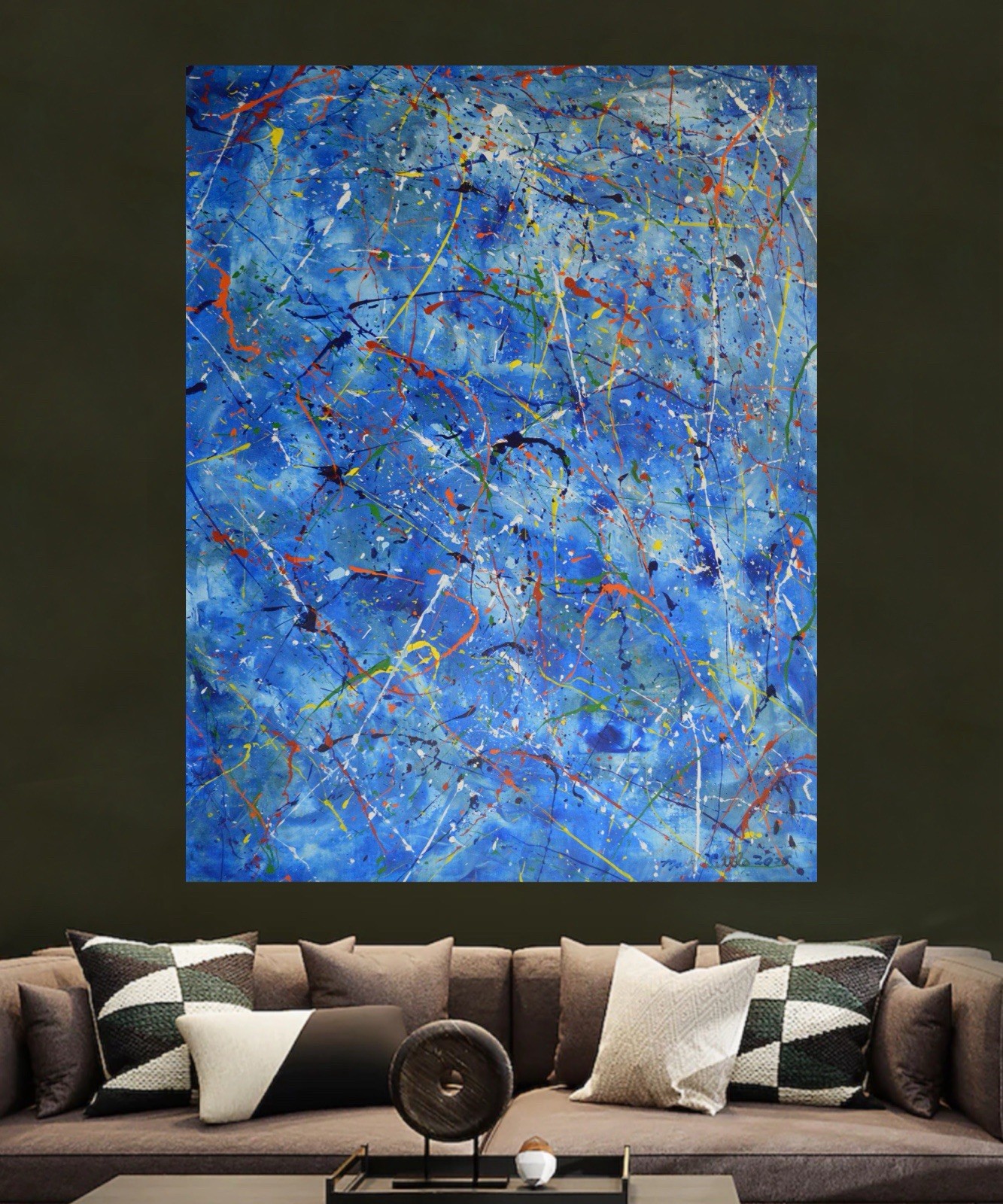 Jackson Pollock Style Giant Canvas Painting 81”X62” (6 Foot 9 inch) Abstract XXL
