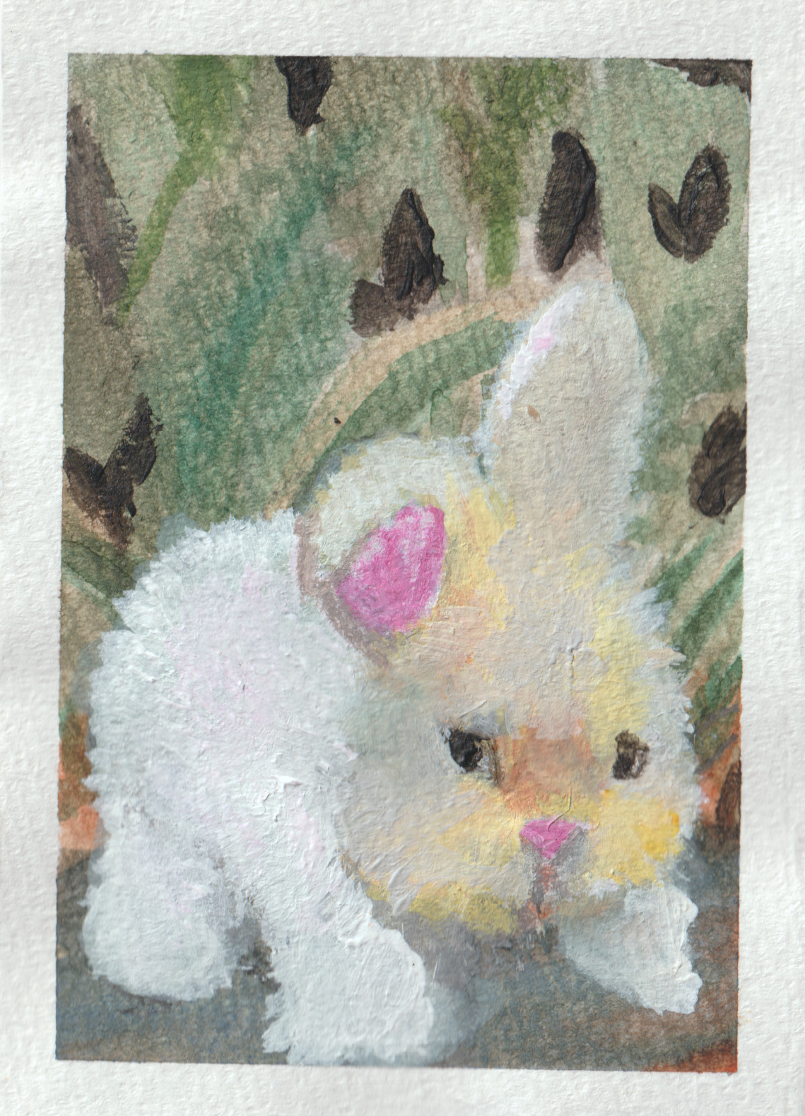 ACEO original painting 2.5in x 3.5 in watercolor acrylic rabbit with attitude