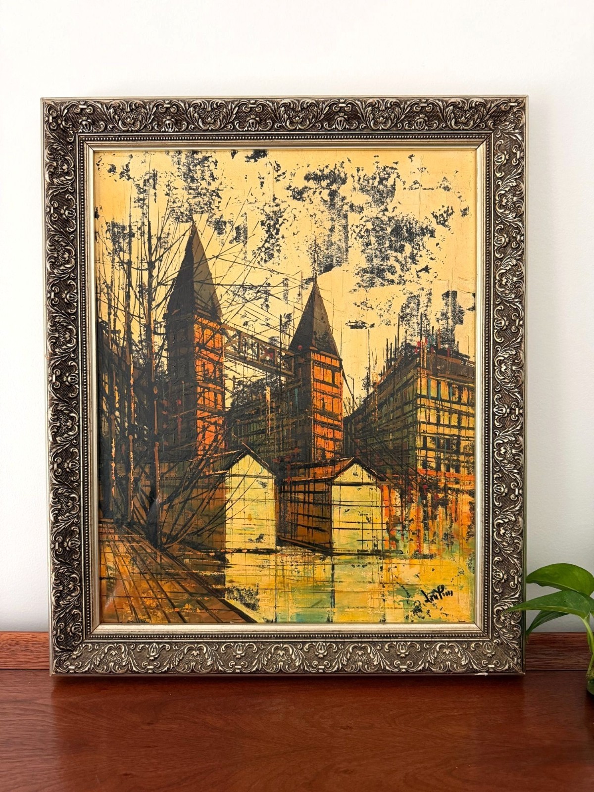 Vintage Lentini City Scene MCM Brutalist Original Art