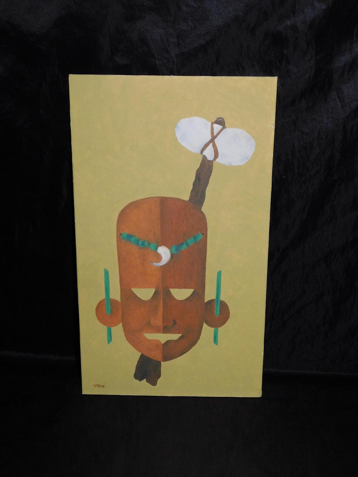1965 Juneau Alaska Judge J Van Der Heydt Mask and Mallet Painting Oil on Board