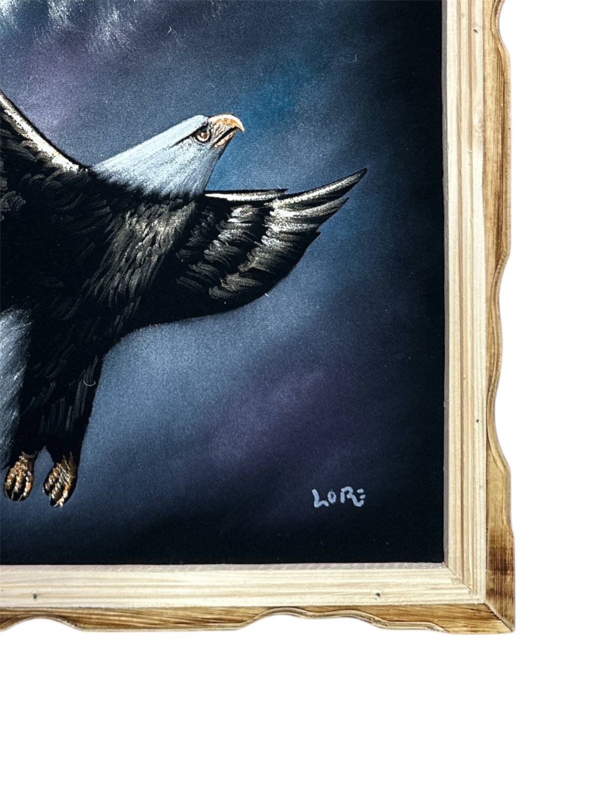 18″X 22″ HAND PAINTED FLYING EAGLE , VELVET PAINTING, WOOD FRAME , FRAMED , NEW