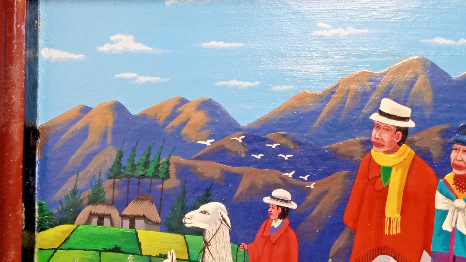 Alfredo Toaquiza Signed Original Tigua Ecuador Folk Art Painting on Sheepskin