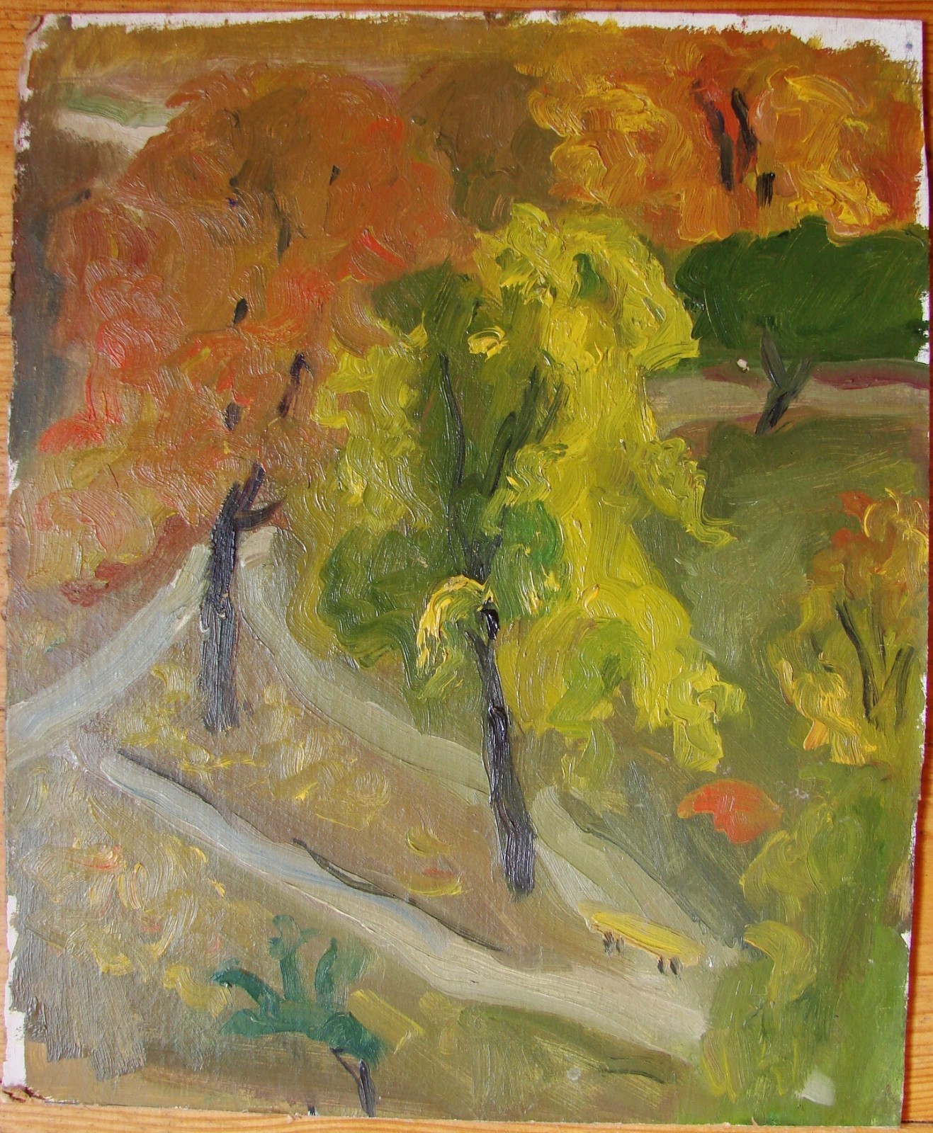 Ukrainian Soviet USSR Oil Painting sityscape modernism fauvism park trees