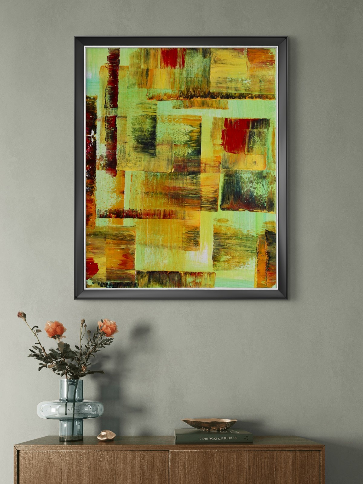 ShawNshawN Original Abstract Painting on Canvas 16×20 Green Expressionist Art
