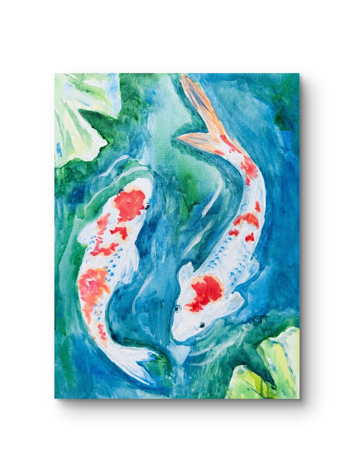 Original Abstract Painting Two Koi Fish Large Canvas Modern Wall Art Decor 11×14