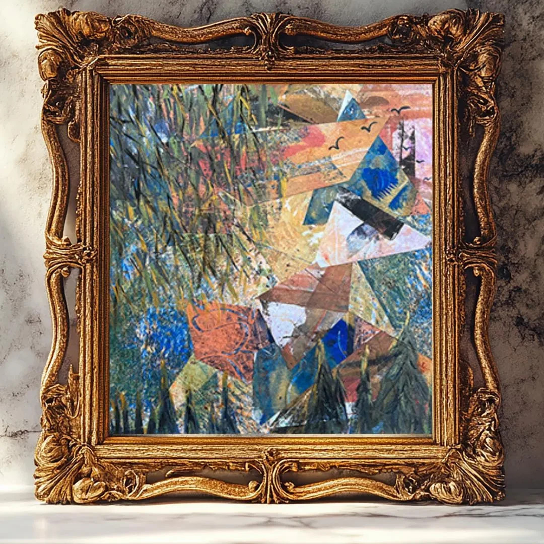 Original Landscape Collage Painting on Wood Panel (10×10) Earthtones