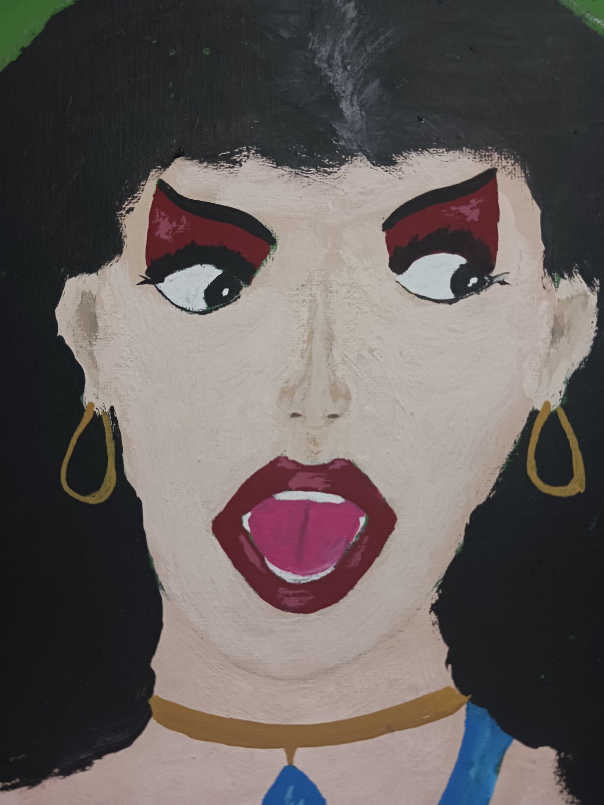 FEMALE PORTRAIT PAINTING 12×16 TITLED (MAD MYRA) A BRIGHT PORTRAIT IN ANGER