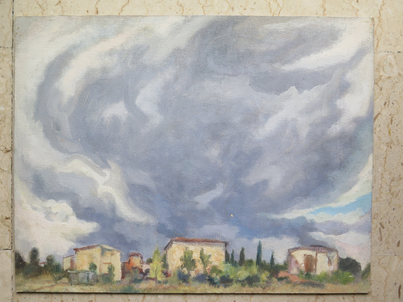20 1/2×15 11/16in painting oil On Board landscape Sky Clouds Storm Cape P21