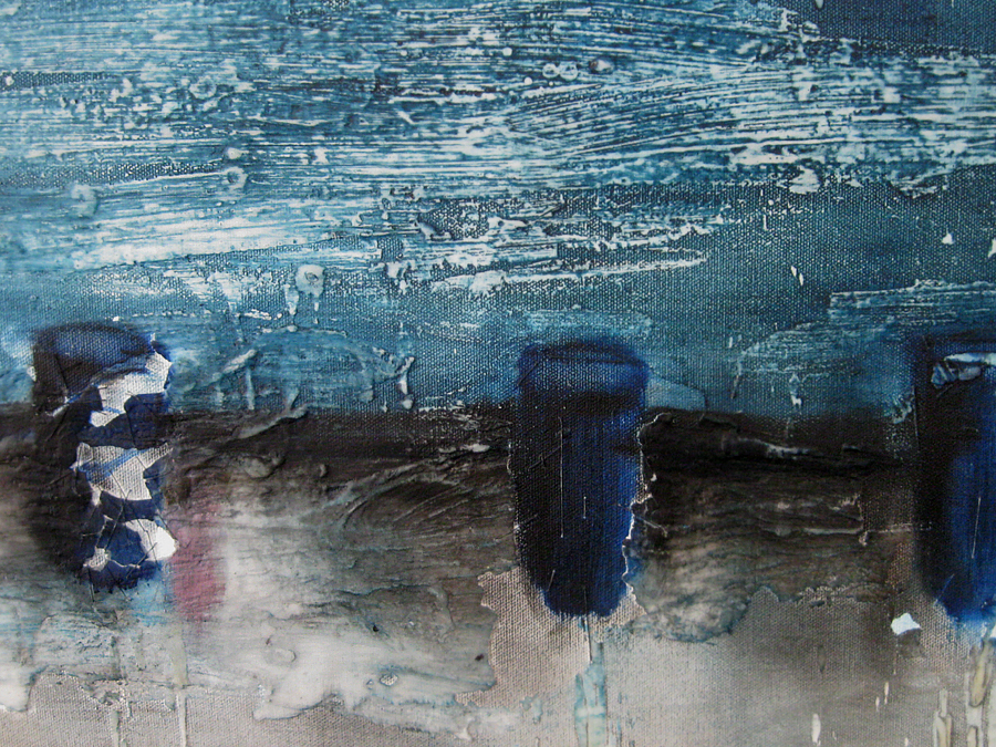 Abstract Oil Painting Encaustic Texture Large Canvas Ship Blue Martine LEtoile