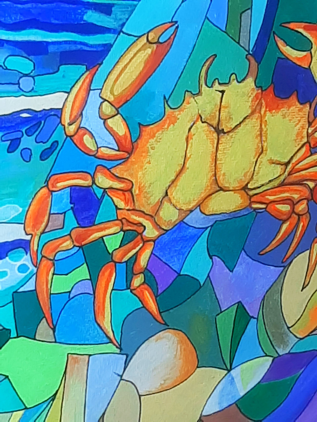 Crab Serenade, handmade original acrylic painting abstract canvas board unframed