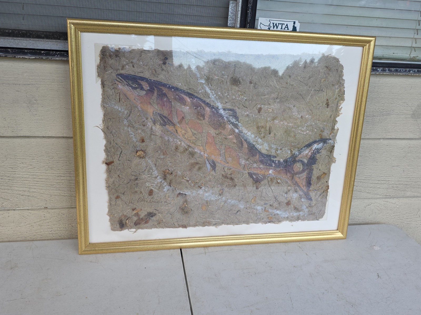 Original Gyotaku Salmon Fish Rubbing/Painting by Ann Marie O’Mohondro Signed