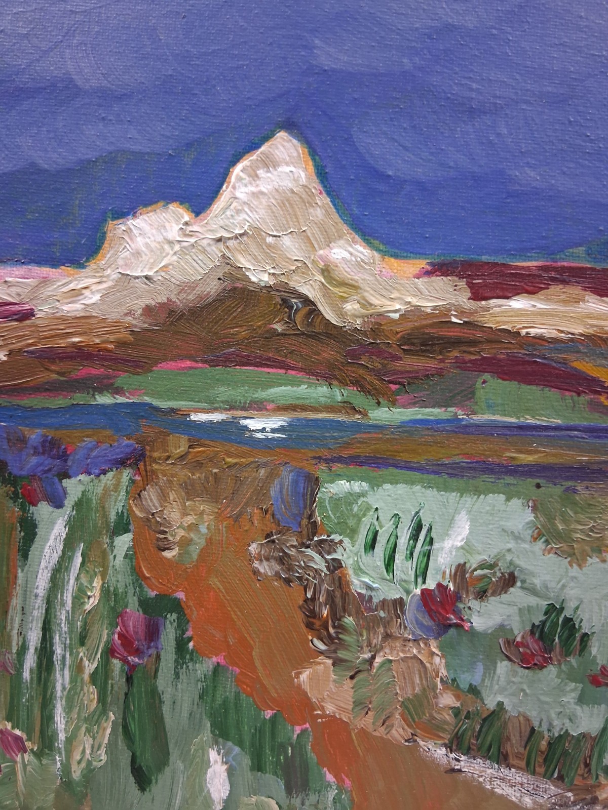 Original 8″ x 10″ canvas Acrylic Abstract Modern Mountain Peak Landscape
