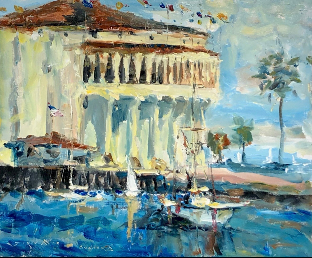 Jorn Fox original acrylic painting on canvas, “Casino In Avalon Bay”. Lot 50509