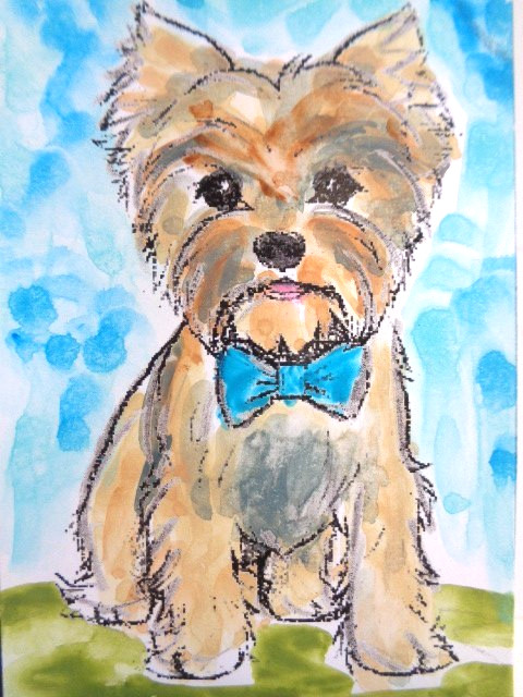 ACEO Cute YORKIE YORKSHIRE TERRIER DOG Painting Art