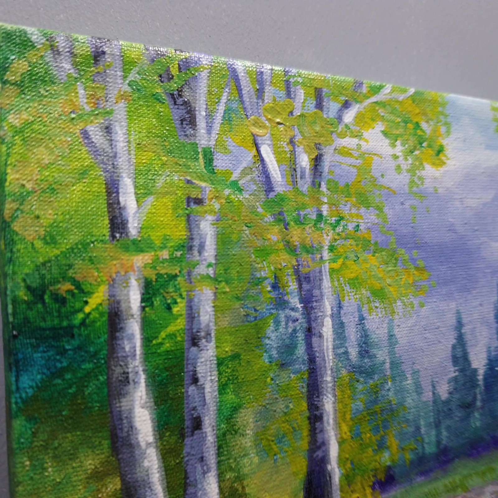 Summer Peace Landscape Acrylic Painting River Forest Nature Canvas Artwork 8×8