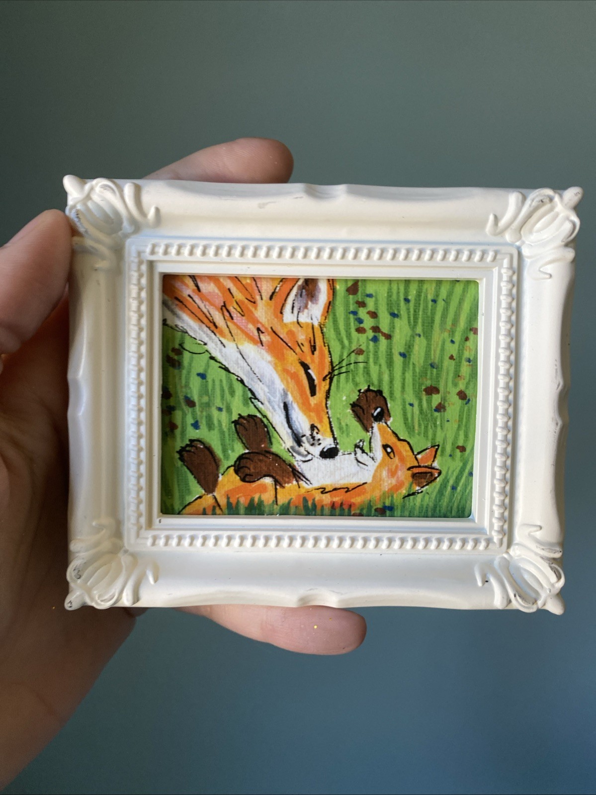 PRINT Fox Animals Cute,funny, Painting,framed,miniature,small,mini