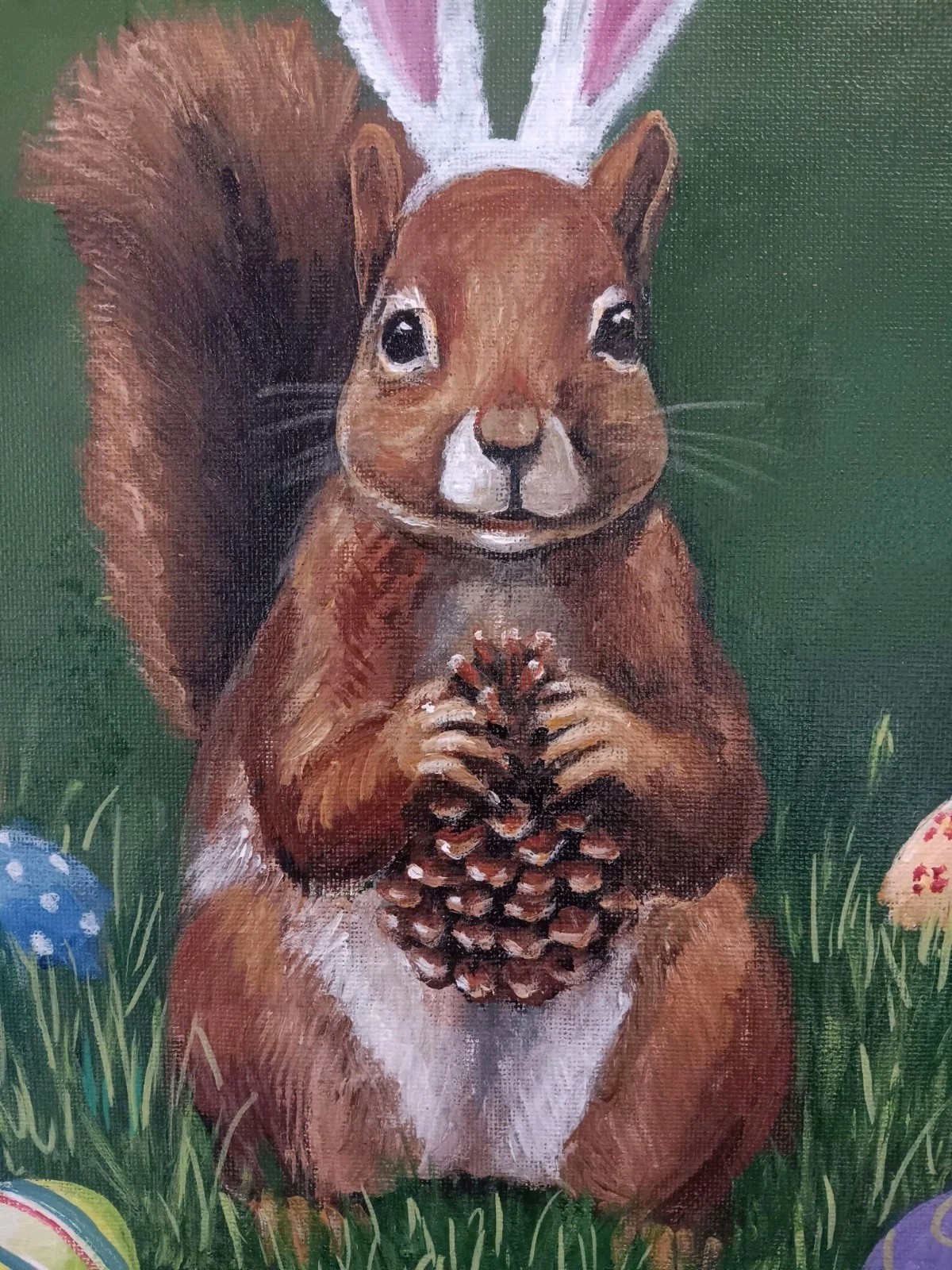 Original Whimsical Easter Painting » Preferably Pinecones» by kholland 12×16…