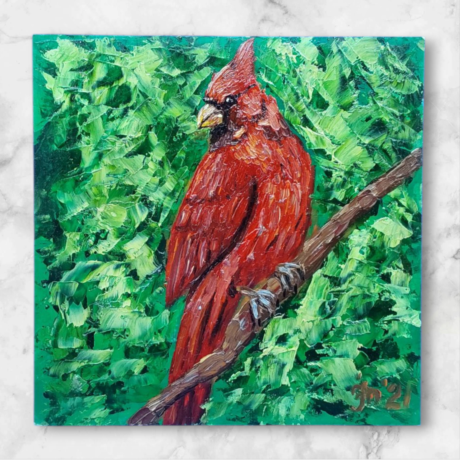 Birds Cardinal 3D Original Painting Decor for Nursery Gift Handmade Wall Art