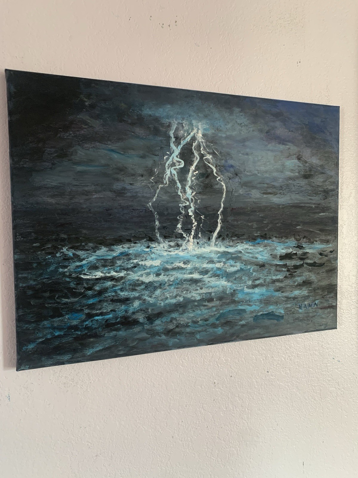 “Ocean Lightning” Oil Painting New 2026 Large 18in x 24in REAL ART BY GINA VANN