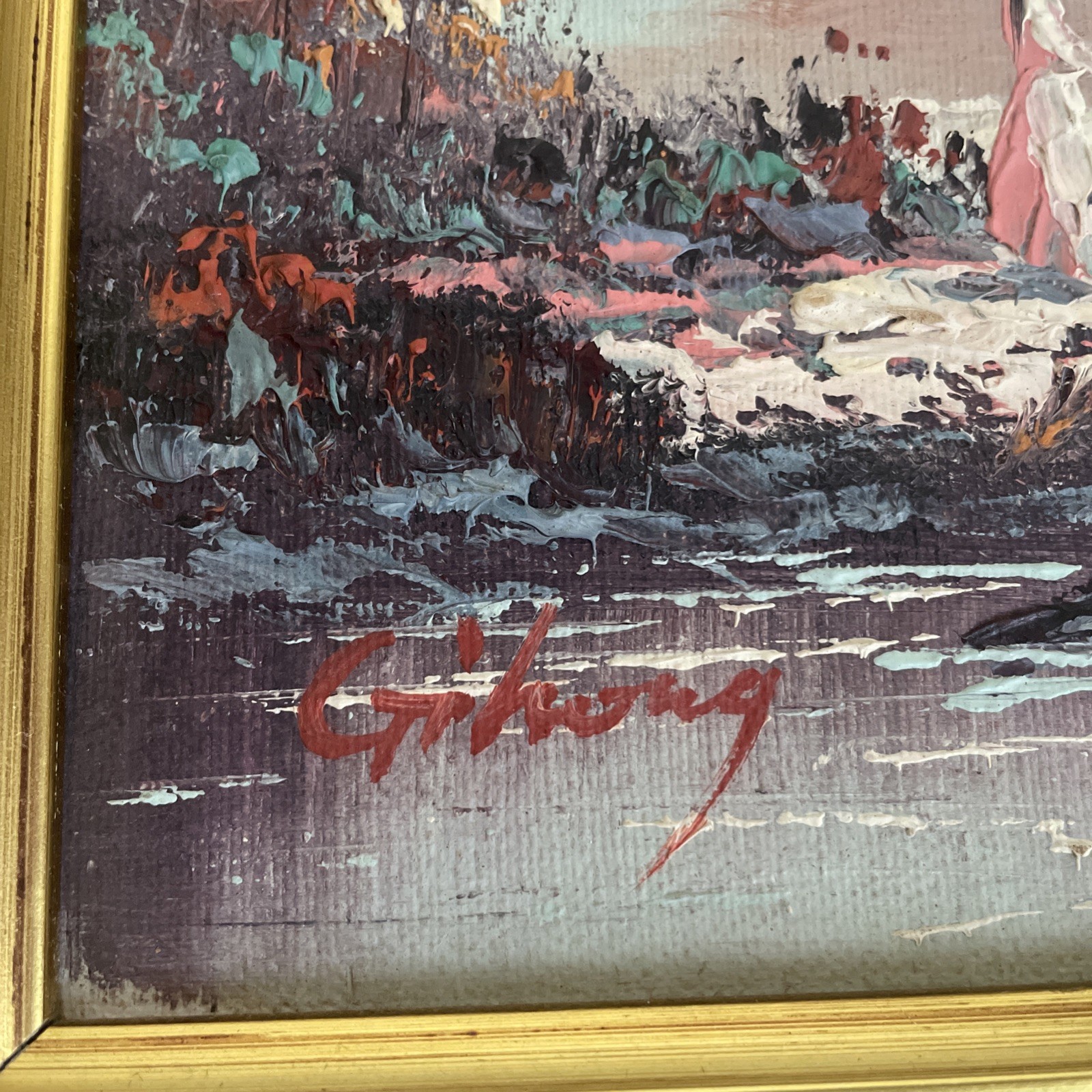 Original Impressionist Oil Painting on Board Victorian Scene Signed Gihong Frame