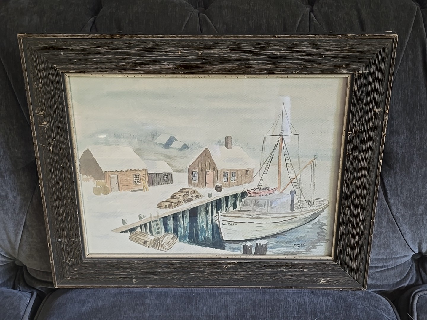 VINTAGE C. MASON CANADAIAN HARBOR LANDSCAPE ORIGINAL WATERCOLOR PAINTING