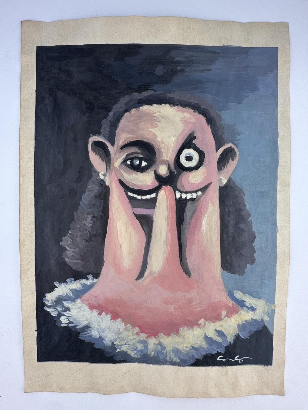 George Condo COA Art Painting Original Drawing Vintage