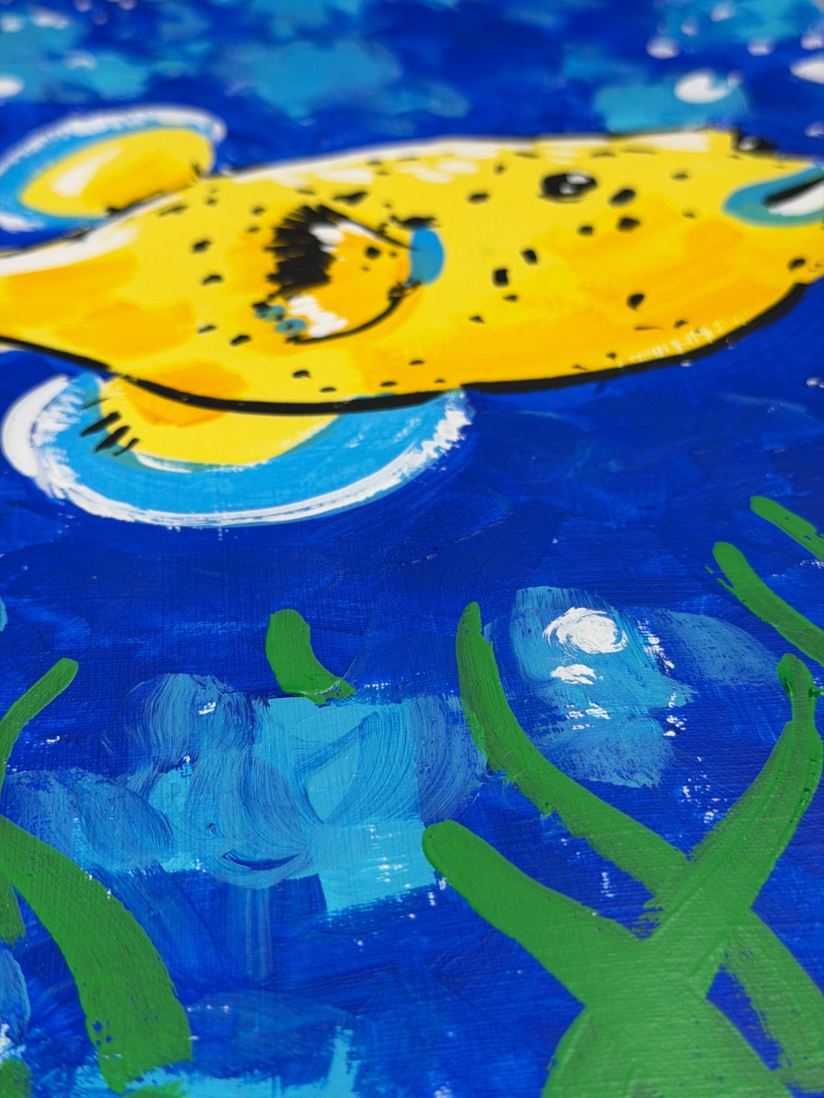 Vibrant Yellow Puffer Fish Pop Art Acrylic Painting – 11×14″ Mixed Media Paper