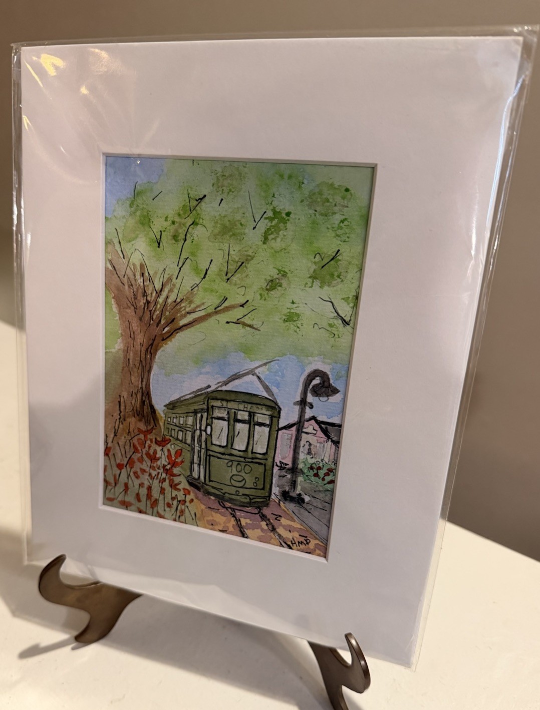 New Orleans Streetcar Original Watercolor Signed 2017 Matted Art
