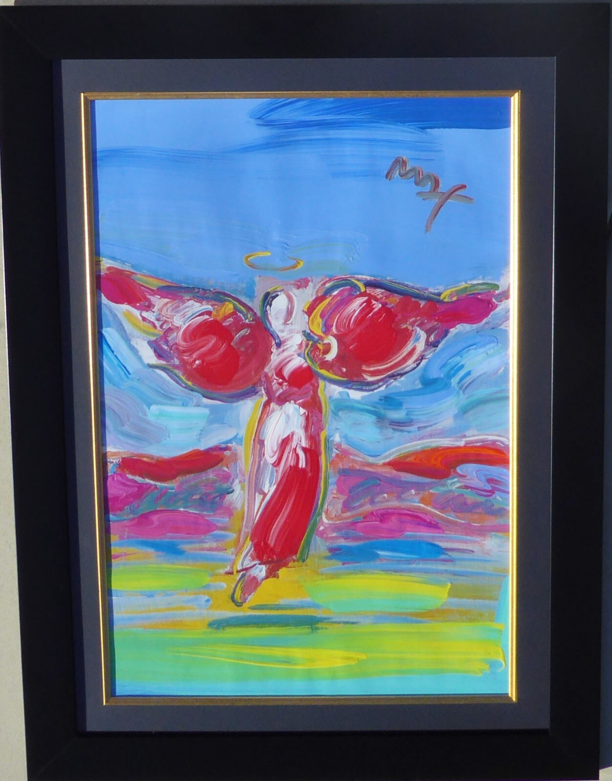 PETER MAX Ascending love Angel Unique Original Painting Hand signed framed 45×33