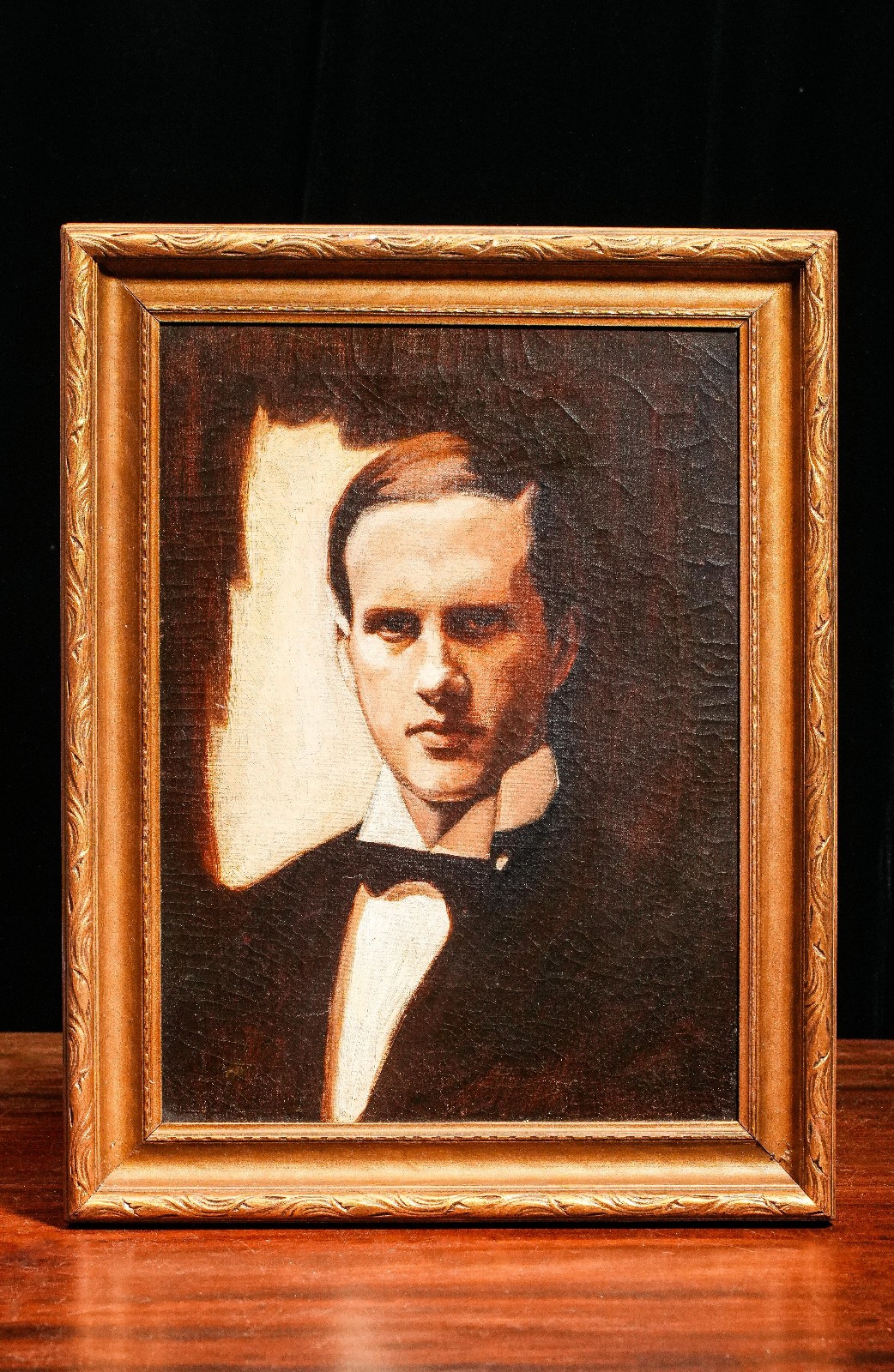 Formal Portrait Antique Framed Oil Painting Man in Tuxedo Fashion