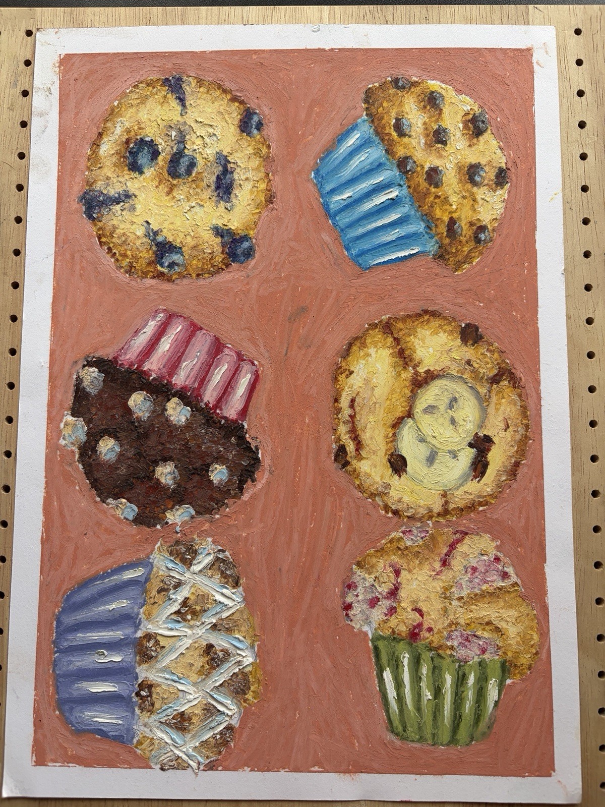 Assorted Muffins Still Life Original Oil Pastel On Paper By Kayla GS 8inx11.5in