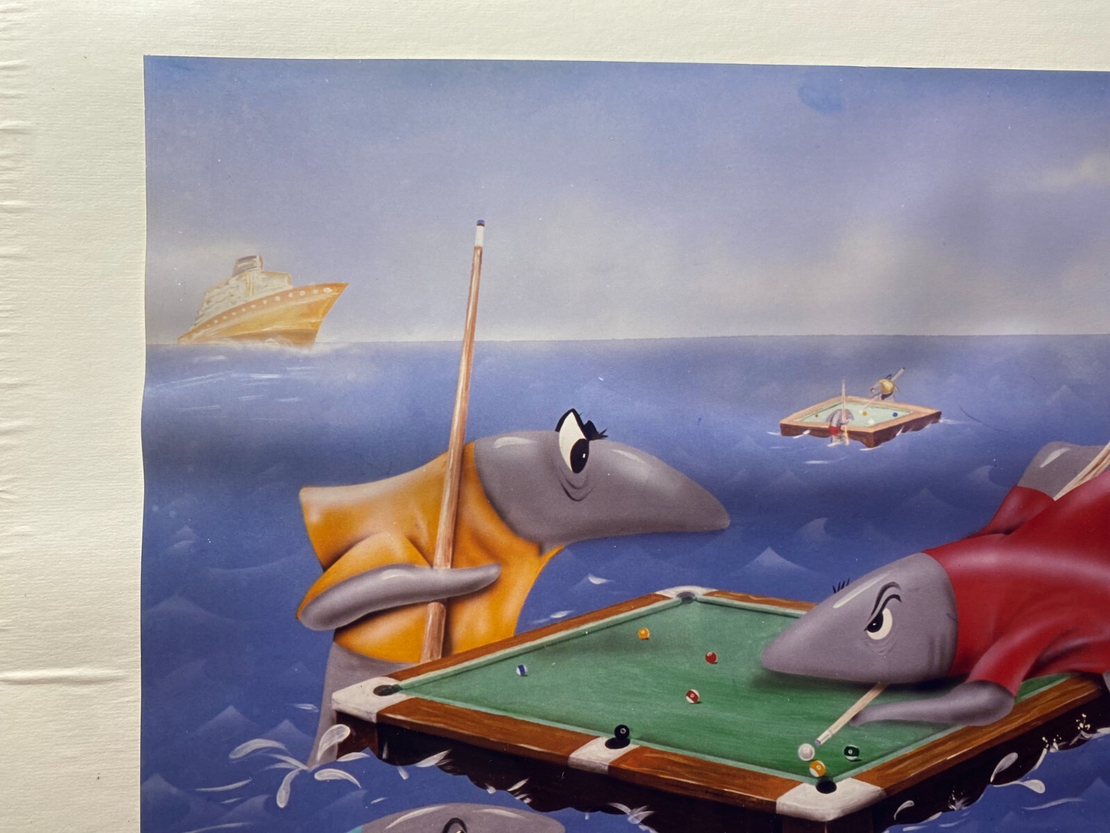 Valter Morais » Sharks Playing Pool» Limited Edition Print – Signed And Framed