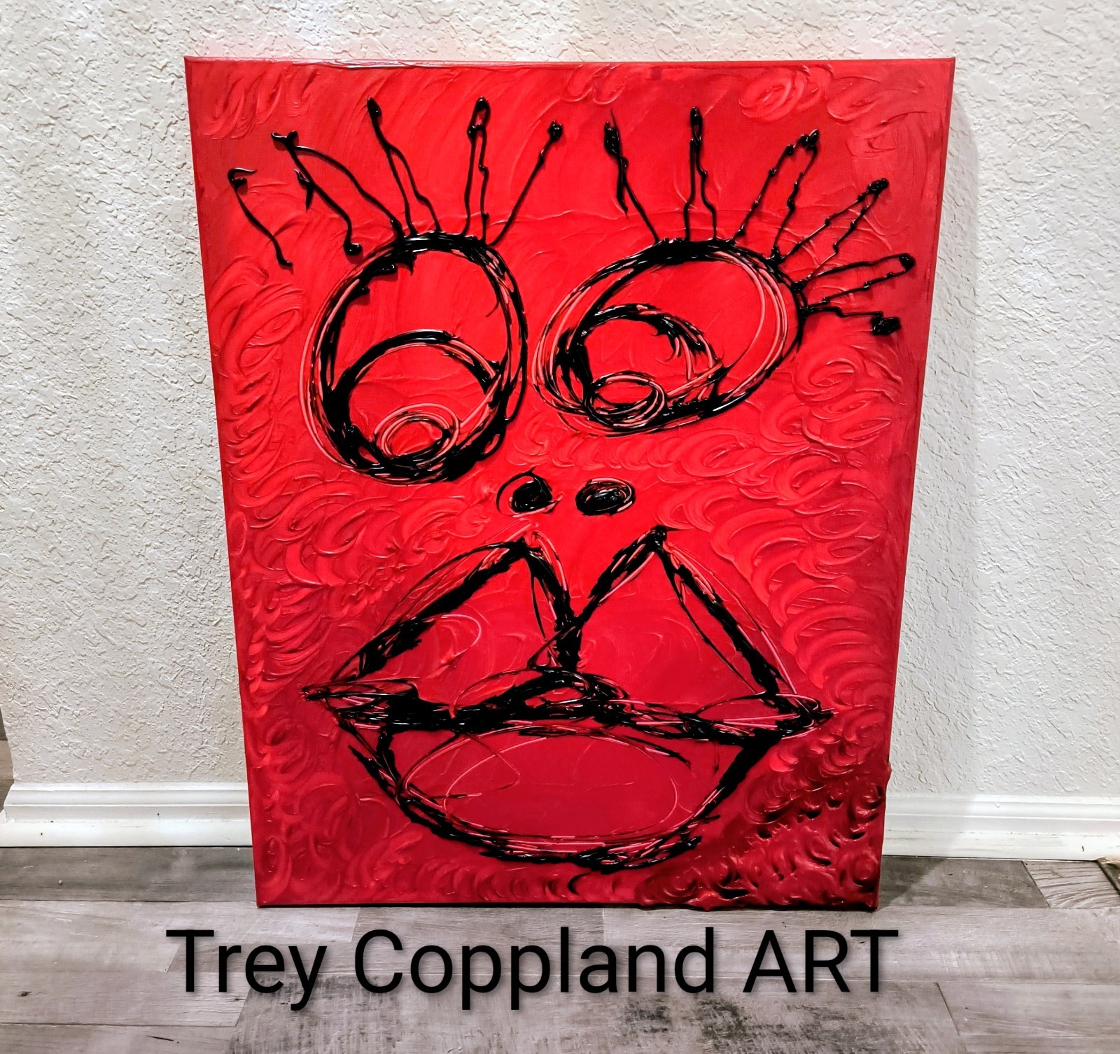 Trey Coppland, Ruby Abstract Portrait Acrylic Painting, 24×30 in, 2026 Signed