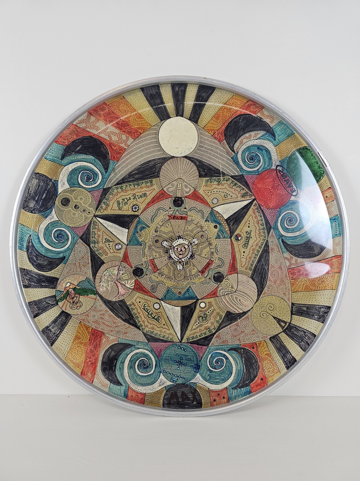 ART – Original Signed Abstract Mandala Pointalism Painting on 25 Inch Drum Head