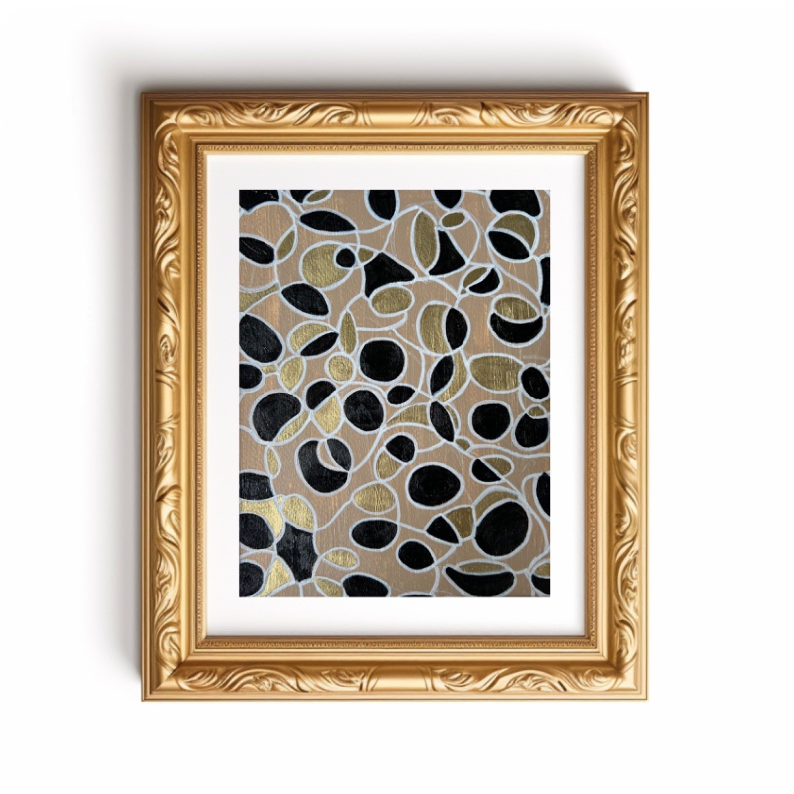Painting Original Abstract Art Matted 11×14 Modern Acrylic Black Gold Jimarieart