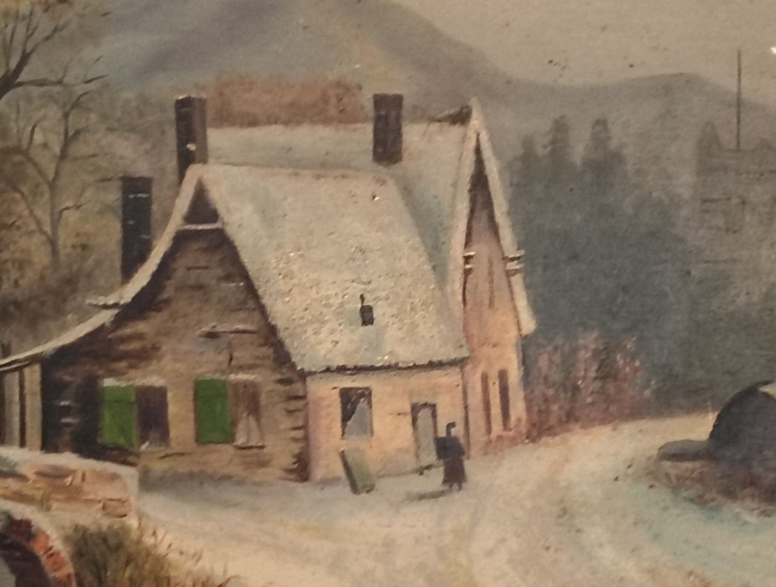 Vintage Winter Scene Cottage English Castle landscape Oil Painting on Board