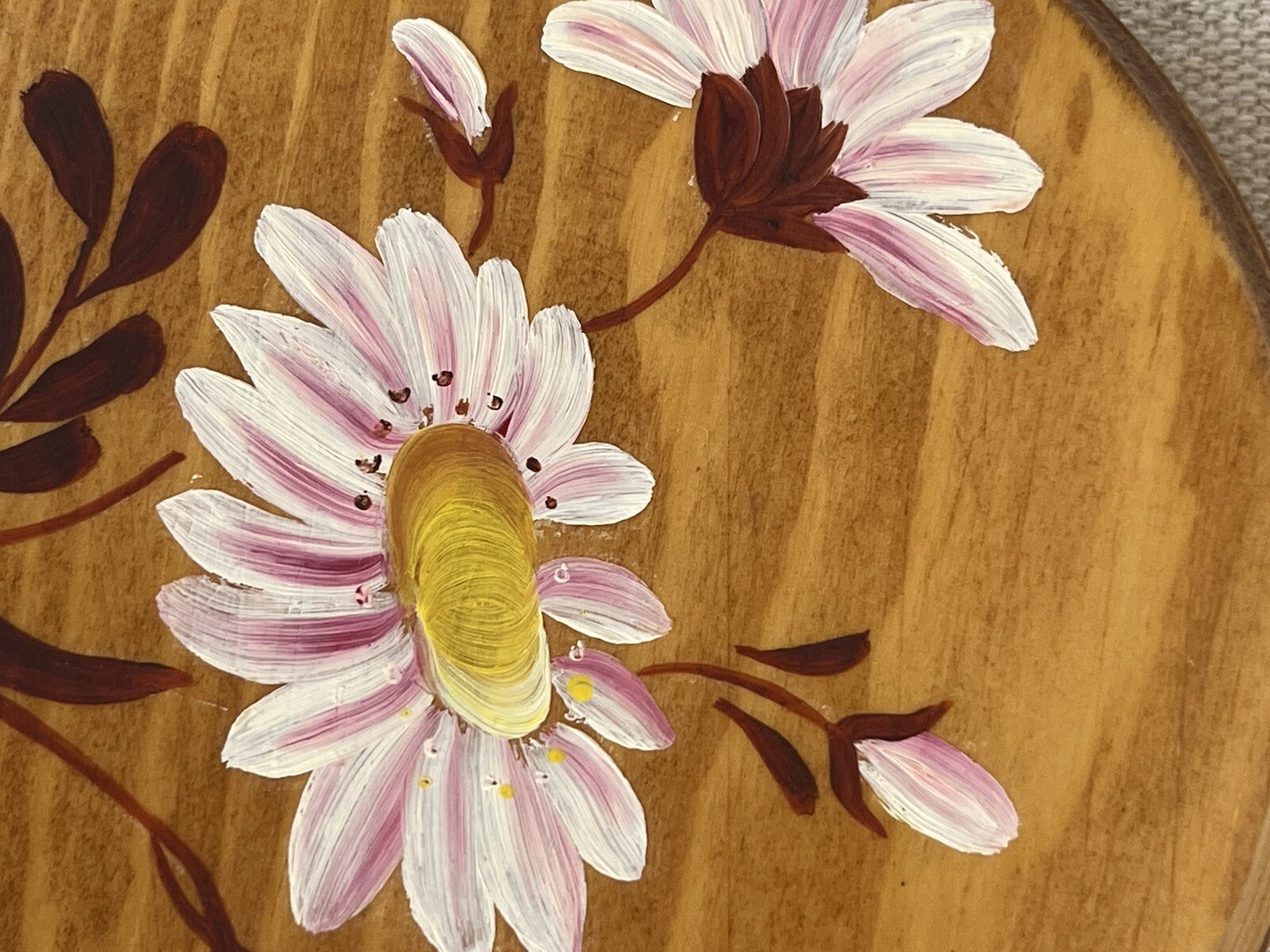 VTG Hand Painted and Signed Marge ’79 Trio of Wood Flowers Plaques Daisies, Rose
