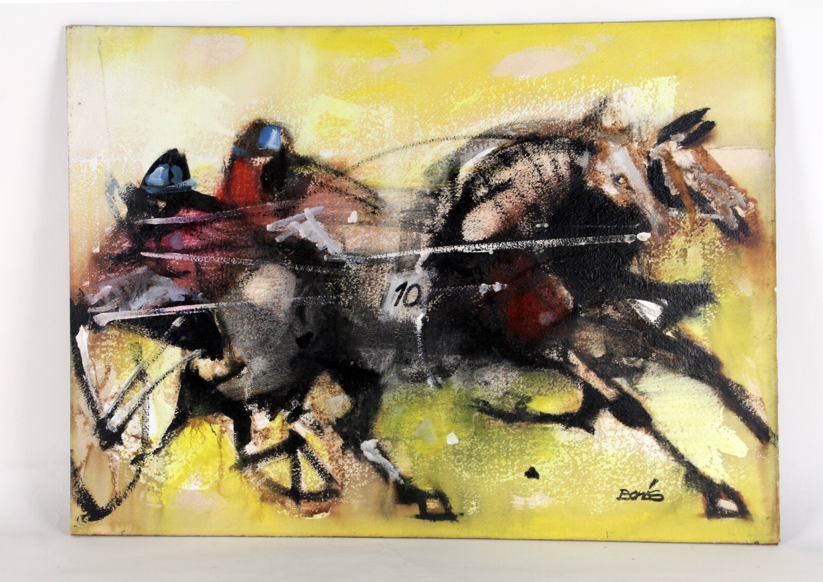 Untitled Horse Race by Jordi Bonas Oil Painting on Board 22″ x 30″ Unframed
