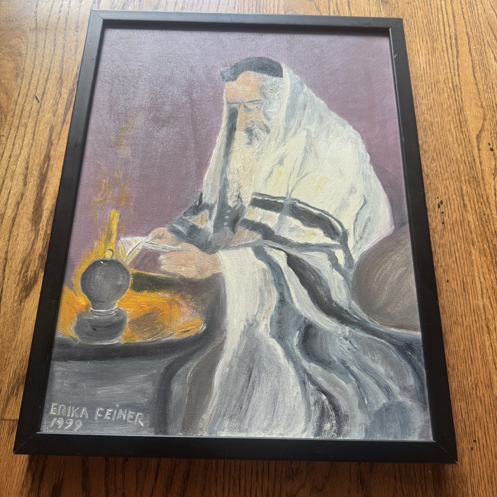 Vintage Original Signed Portrait Painting | Judaica Art Jewish Rabbi | Framed