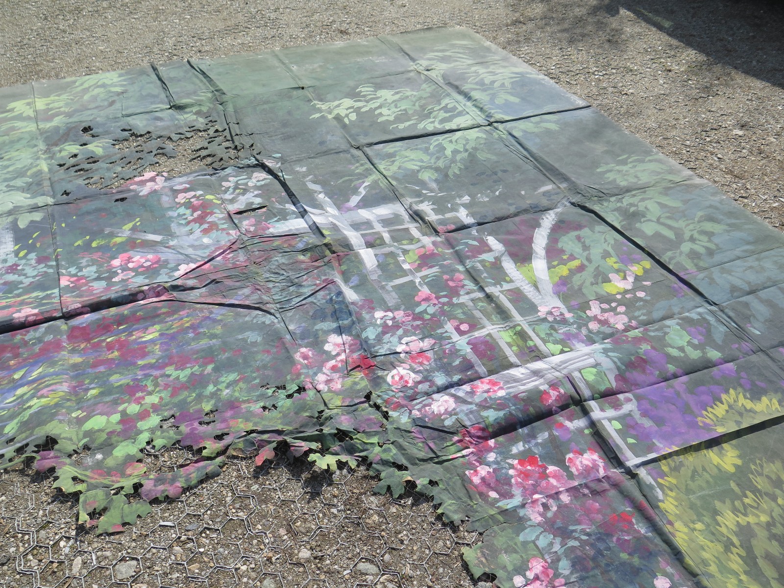 Backdrop Stage Antique Hand-Painted Scenic Artwork Flowers Garden CL4.27