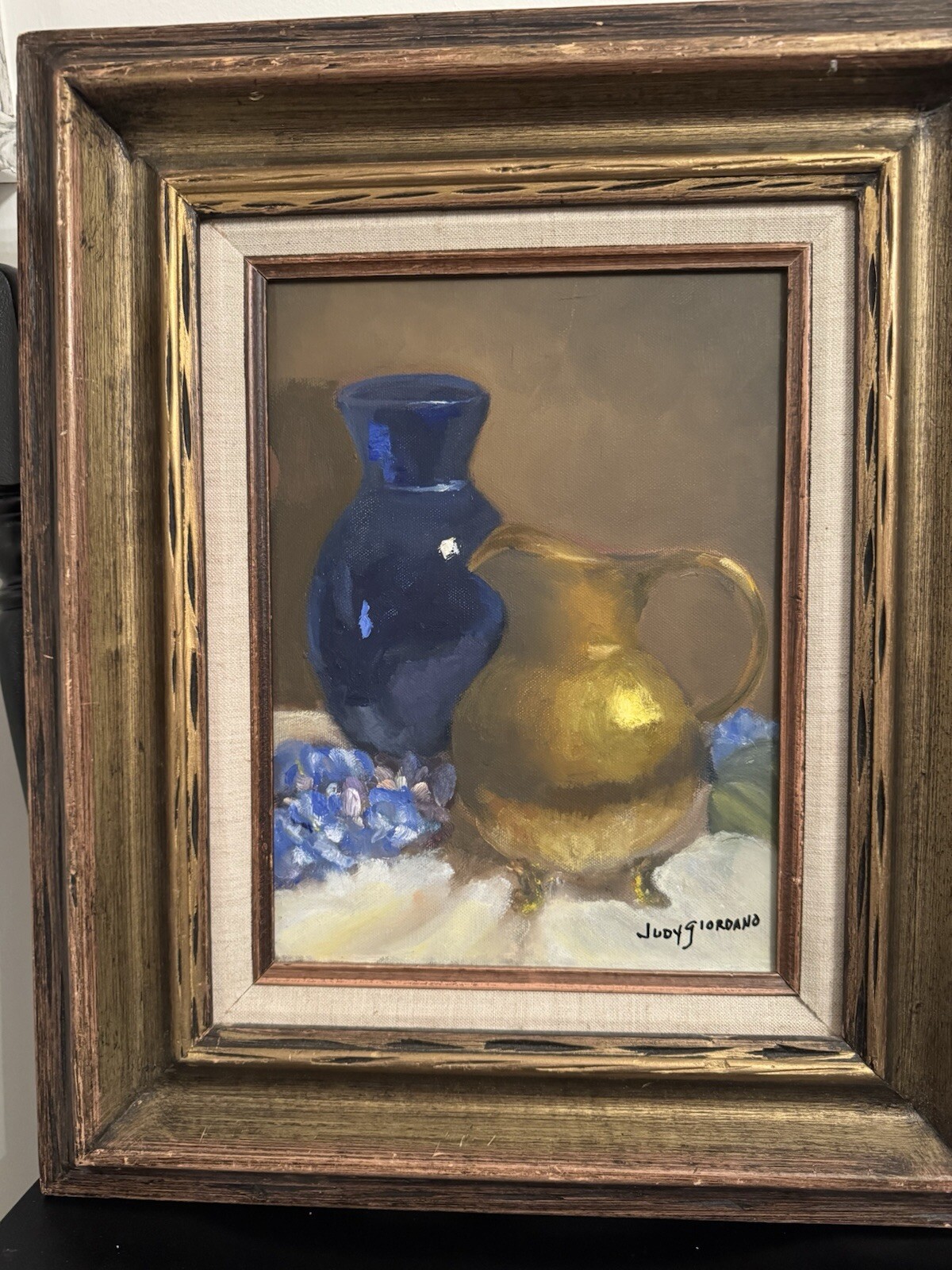 Original Oil Canvas painting By Judy Giordano art still life “Glass And Brass”