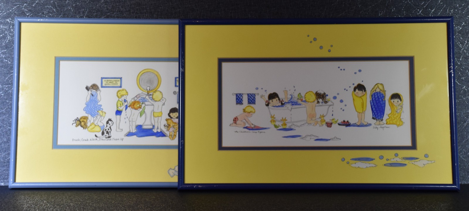 Original Watercolor Paintings Children at Play by Judy Hagstrom Set 2 Framed